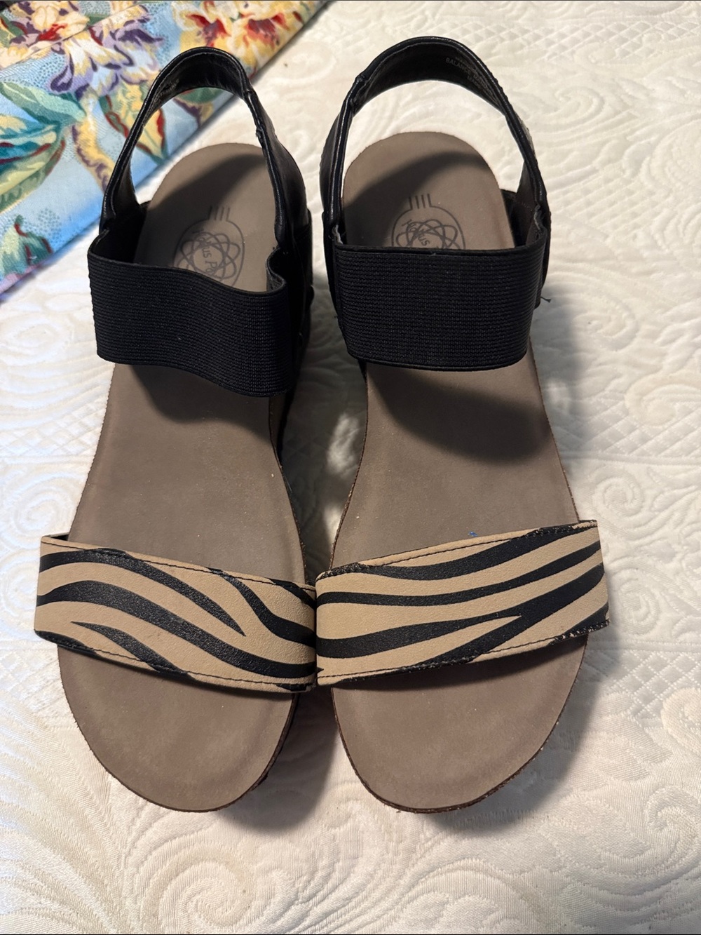 Women's Zebra-Print Front Strap Slingback Sandals in Beige and Black